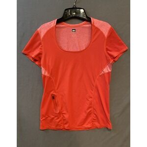 REI Performance T-Shirt Womens L Orange Short Sleeve Zipper Pocket Activewear